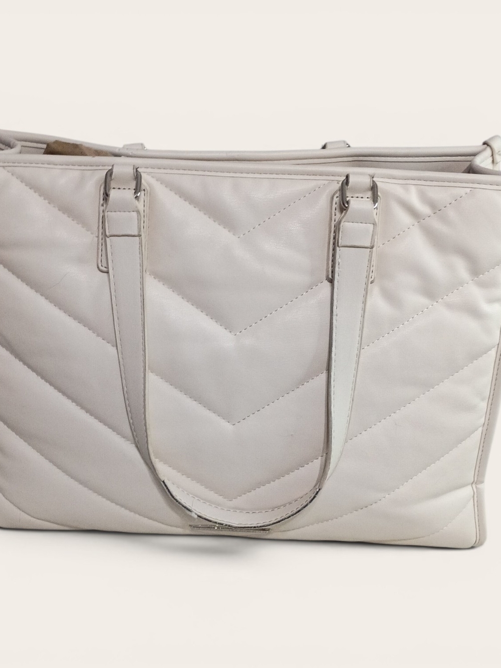 Steve Madden Quilted Vegan Leather Tote in Off-White